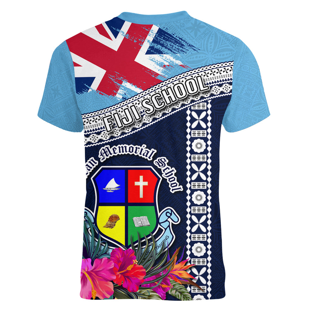 Fiji Lelean Memorial School Women V Neck T Shirt Tapa and Polynesian Tribal Pattern LT03 - Polynesian Pride