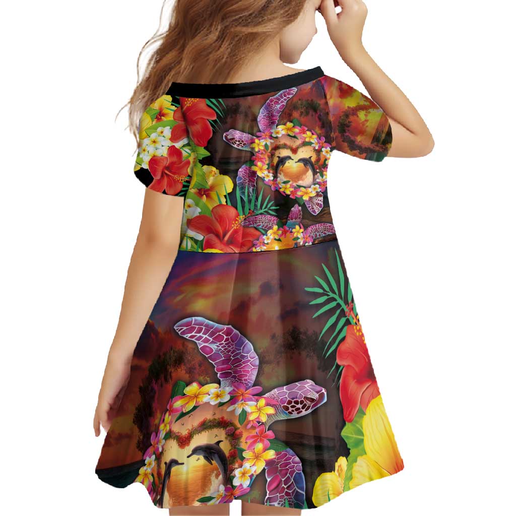 Hawaiian Sea Animals Love Couple Family Matching Long Sleeve Bodycon Dress and Hawaiian Shirt Aloha Sunset Symphony
