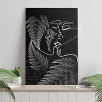 New Zealand Valentine's Day Canvas Wall Art Silver Fern and Line Art Love Couple