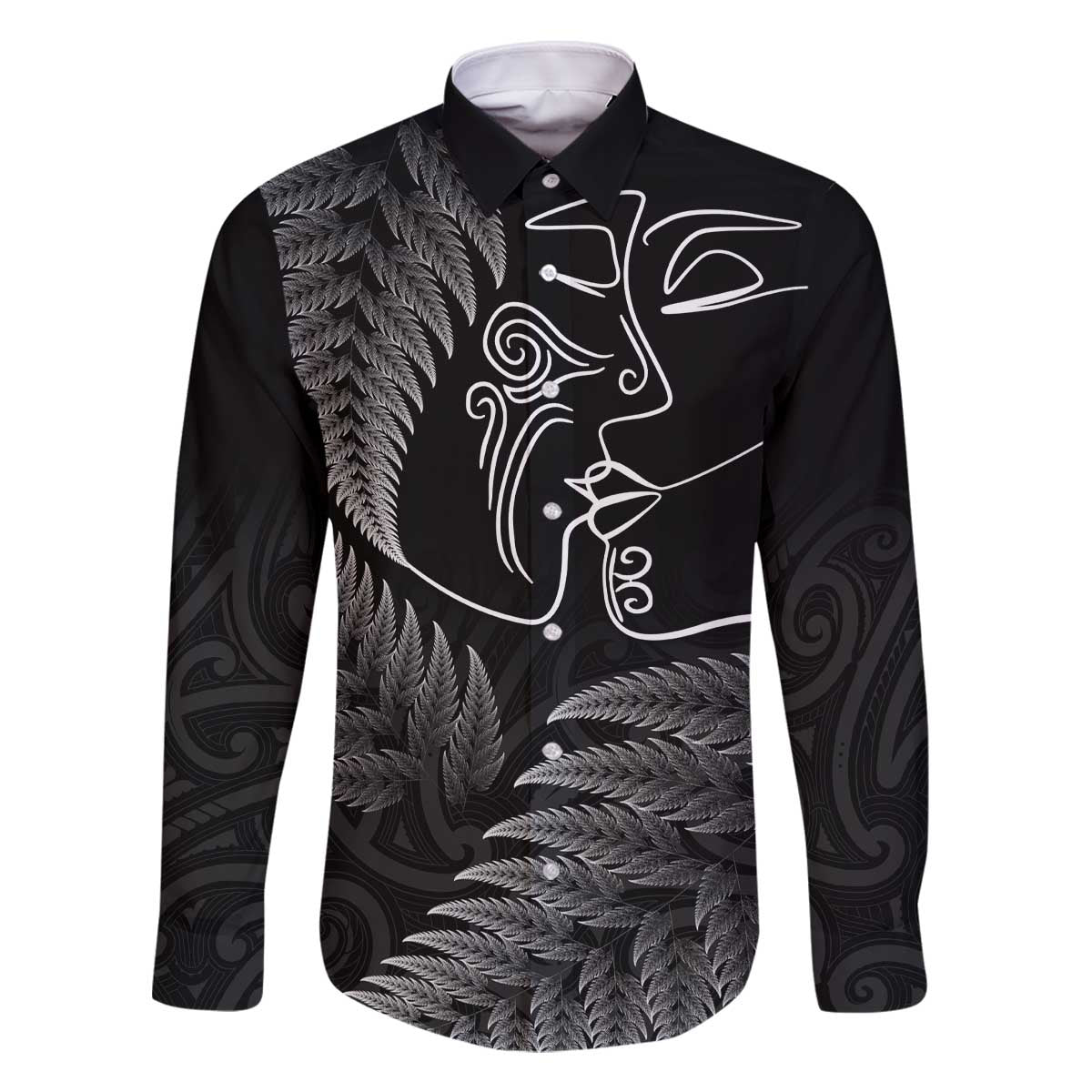 New Zealand Valentine's Day Family Matching Off The Shoulder Long Sleeve Dress and Hawaiian Shirt Silver Fern and Line Art Love Couple