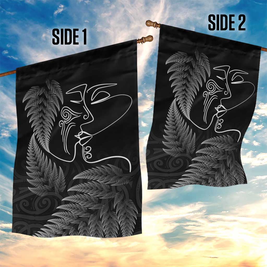 New Zealand Valentine's Day Garden Flag Silver Fern and Line Art Love Couple