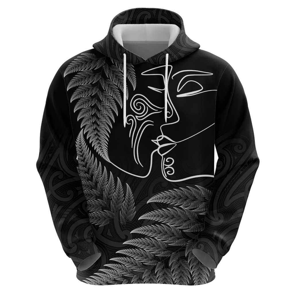 New Zealand Valentine's Day Hoodie Silver Fern and Line Art Love Couple