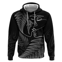New Zealand Valentine's Day Zip Hoodie Silver Fern and Line Art Love Couple