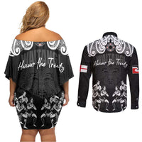 Aotearoa Waitangi Day - Toitu Te Tiriti Couples Matching Off Shoulder Short Dress and Long Sleeve Button Shirt New Zealand Honour the Treaty LT03 - Polynesian Pride