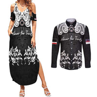 Aotearoa Waitangi Day - Toitu Te Tiriti Couples Matching Summer Maxi Dress and Long Sleeve Button Shirt New Zealand Honour the Treaty LT03 Black - Polynesian Pride
