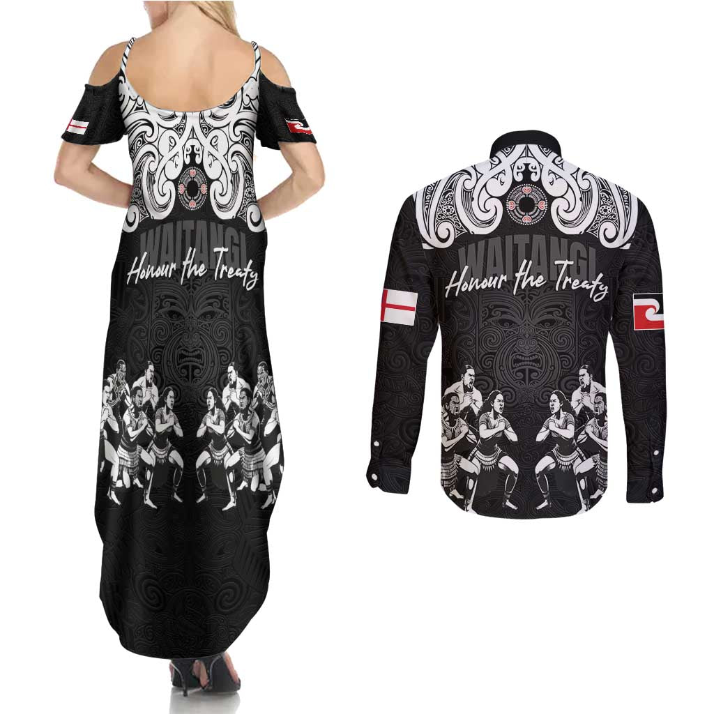 Aotearoa Waitangi Day - Toitu Te Tiriti Couples Matching Summer Maxi Dress and Long Sleeve Button Shirt New Zealand Honour the Treaty LT03 - Polynesian Pride
