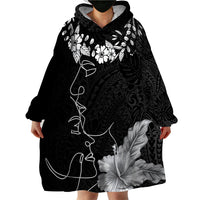 Hawaii Valentine Day Wearable Blanket Hoodie Polynesian Line Art Love Couple Hibiscus Tribal Pattern LT03 - Polynesian Pride
