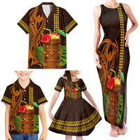 Hawaii Tiki Mask Cocktail Family Matching Tank Maxi Dress and Hawaiian Shirt Kakau Tattoo LT03 - Polynesian Pride