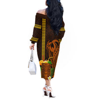 Hawaii Tiki Mask Cocktail Off The Shoulder Long Sleeve Dress Kakau Tattoo LT03 - Polynesian Pride