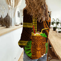 Hawaii Tiki Mask Cocktail Women Casual Shirt Kakau Tattoo LT03 - Polynesian Pride