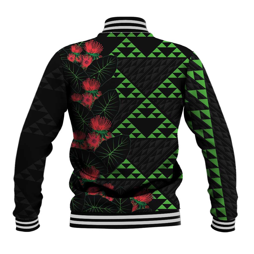 Hawaiian Green Kakau Art Tattoo-Ohia Lehua and Taro Leaves Baseball Jacket LT03 - Polynesian Pride
