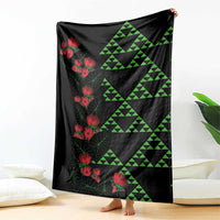 Hawaiian Green Kakau Art Tattoo-Ohia Lehua and Taro Leaves Blanket