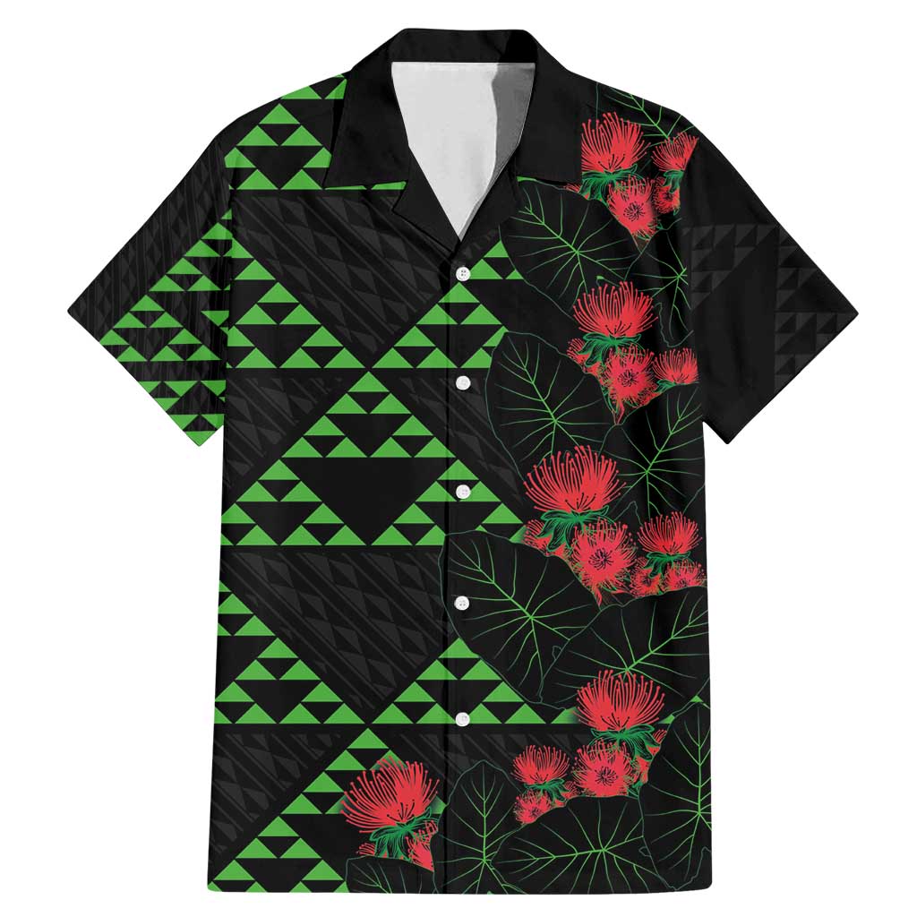 Hawaiian Green Kakau Art Tattoo-Ohia Lehua and Taro Leaves Family Matching Mermaid Dress and Hawaiian Shirt