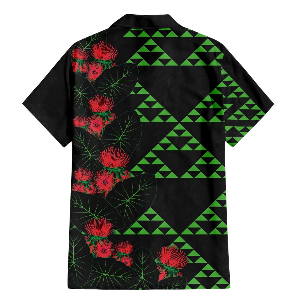 Hawaiian Green Kakau Art Tattoo-Ohia Lehua and Taro Leaves Family Matching Mermaid Dress and Hawaiian Shirt