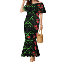 Hawaiian Green Kakau Art Tattoo-Ohia Lehua and Taro Leaves Family Matching Mermaid Dress and Hawaiian Shirt