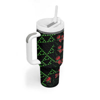 Hawaiian Green Kakau Art Tattoo-Ohia Lehua and Taro Leaves Tumbler With Handle