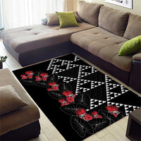 Hawaiian White Kakau Art Tattoo-Ohia Lehua and Taro Leaves Area Rug
