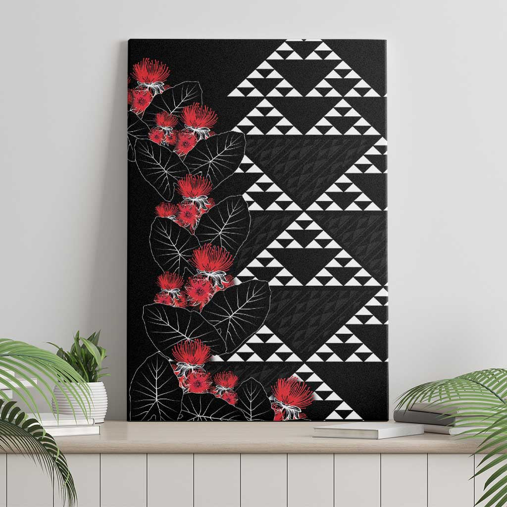 Hawaiian White Kakau Art Tattoo-Ohia Lehua and Taro Leaves Canvas Wall Art LT03 - Polynesian Pride
