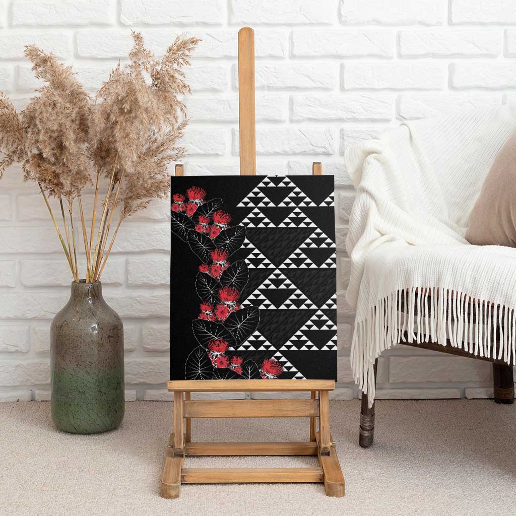 Hawaiian White Kakau Art Tattoo-Ohia Lehua and Taro Leaves Canvas Wall Art LT03 - Polynesian Pride