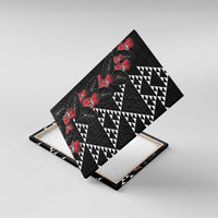 Hawaiian White Kakau Art Tattoo-Ohia Lehua and Taro Leaves Canvas Wall Art LT03 With Frame Black-White - Polynesian Pride