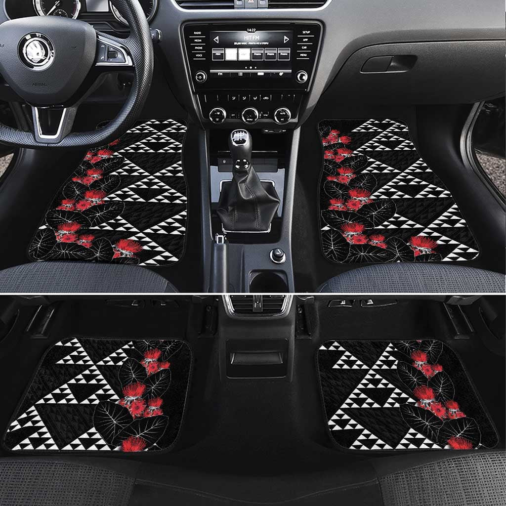 Hawaiian White Kakau Art Tattoo-Ohia Lehua and Taro Leaves Car Mats