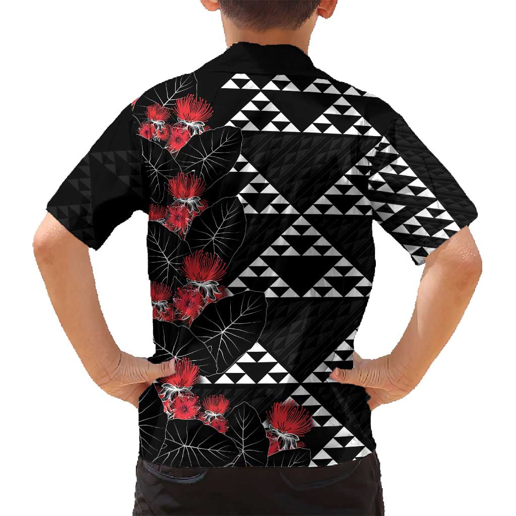 Hawaiian White Kakau Art Tattoo-Ohia Lehua and Taro Leaves Family Matching Tank Maxi Dress and Hawaiian Shirt