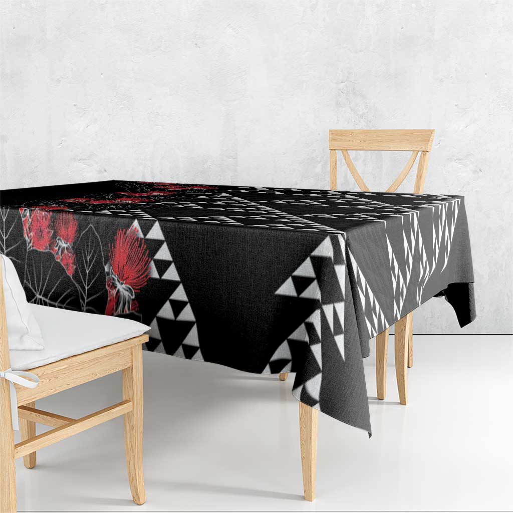 Hawaiian White Kakau Art Tattoo-Ohia Lehua and Taro Leaves Tablecloth