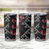 Hawaiian White Kakau Art Tattoo-Ohia Lehua and Taro Leaves Tumbler Cup