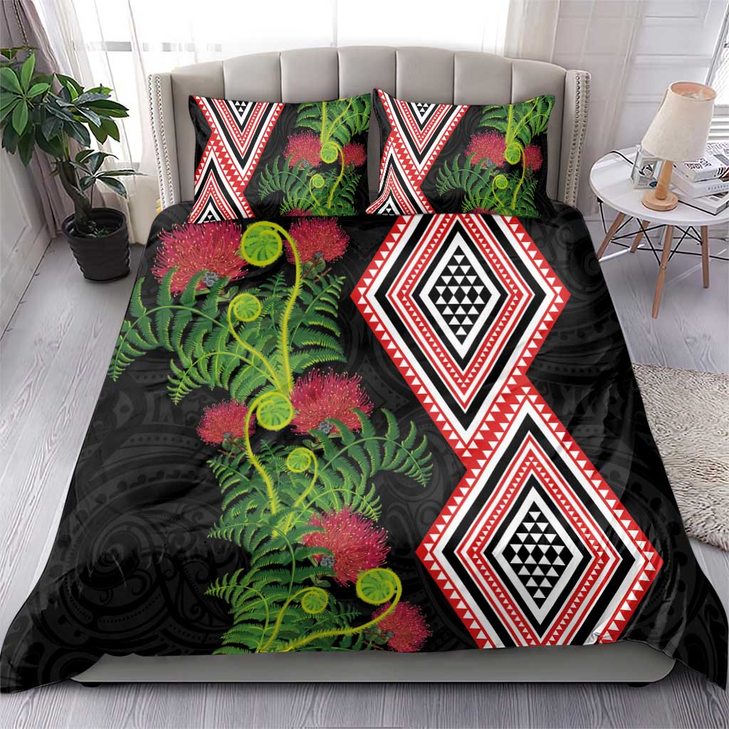 Aotearoa Tukutuku Motif Bedding Set Pohutukawa and Fern Leaves