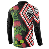 Aotearoa Tukutuku Motif Button Sweatshirt Pohutukawa and Fern Leaves
