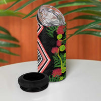 Aotearoa Tukutuku Motif 4 in 1 Can Cooler Tumbler Pohutukawa and Fern Leaves