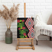 Aotearoa Tukutuku Motif Canvas Wall Art Pohutukawa and Fern Leaves