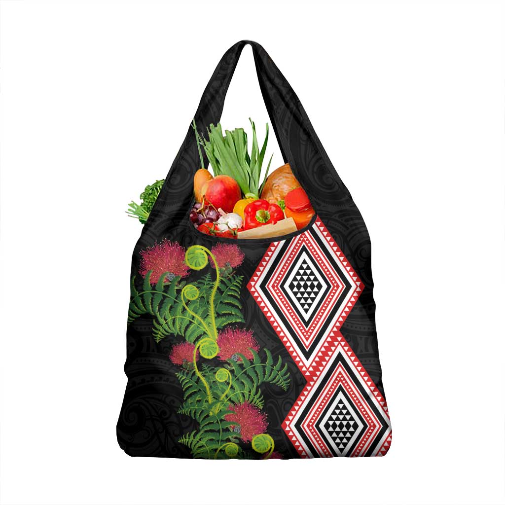 Aotearoa Tukutuku Motif Grocery Bag Pohutukawa and Fern Leaves