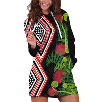 Aotearoa Tukutuku Motif Hoodie Dress Pohutukawa and Fern Leaves