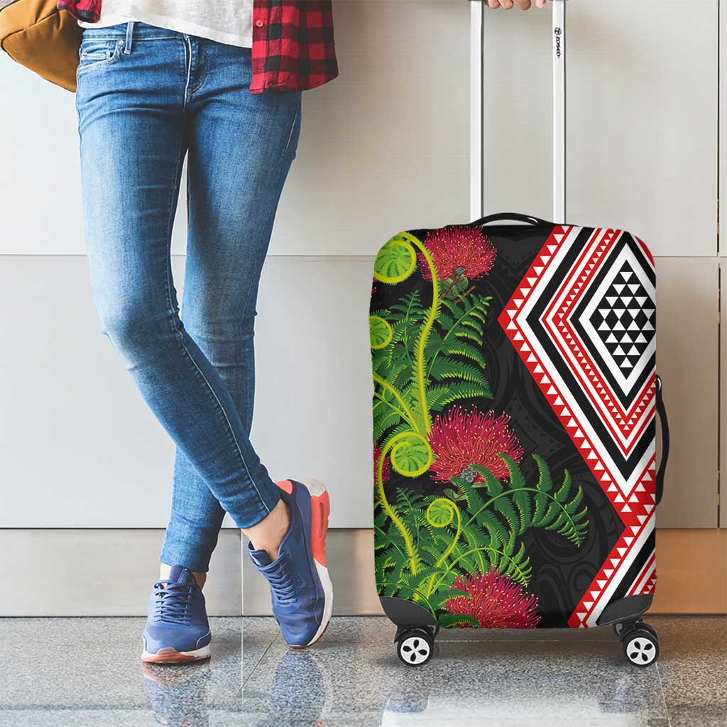 Aotearoa Tukutuku Motif Luggage Cover Pohutukawa and Fern Leaves