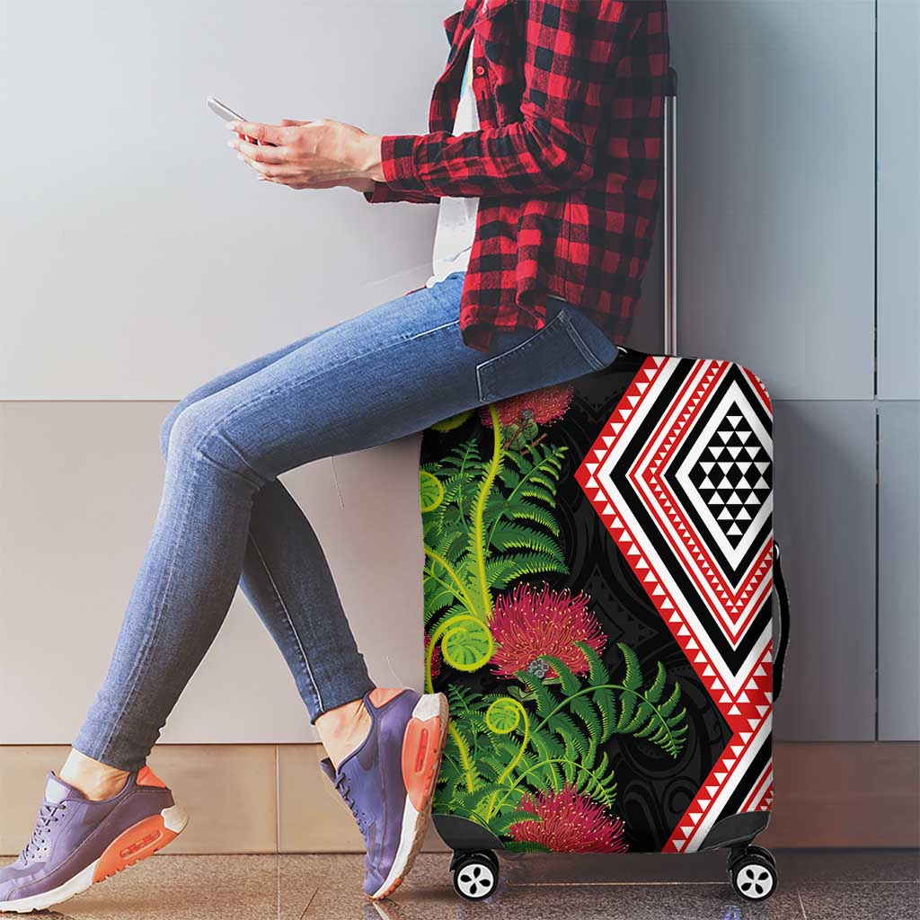 Aotearoa Tukutuku Motif Luggage Cover Pohutukawa and Fern Leaves