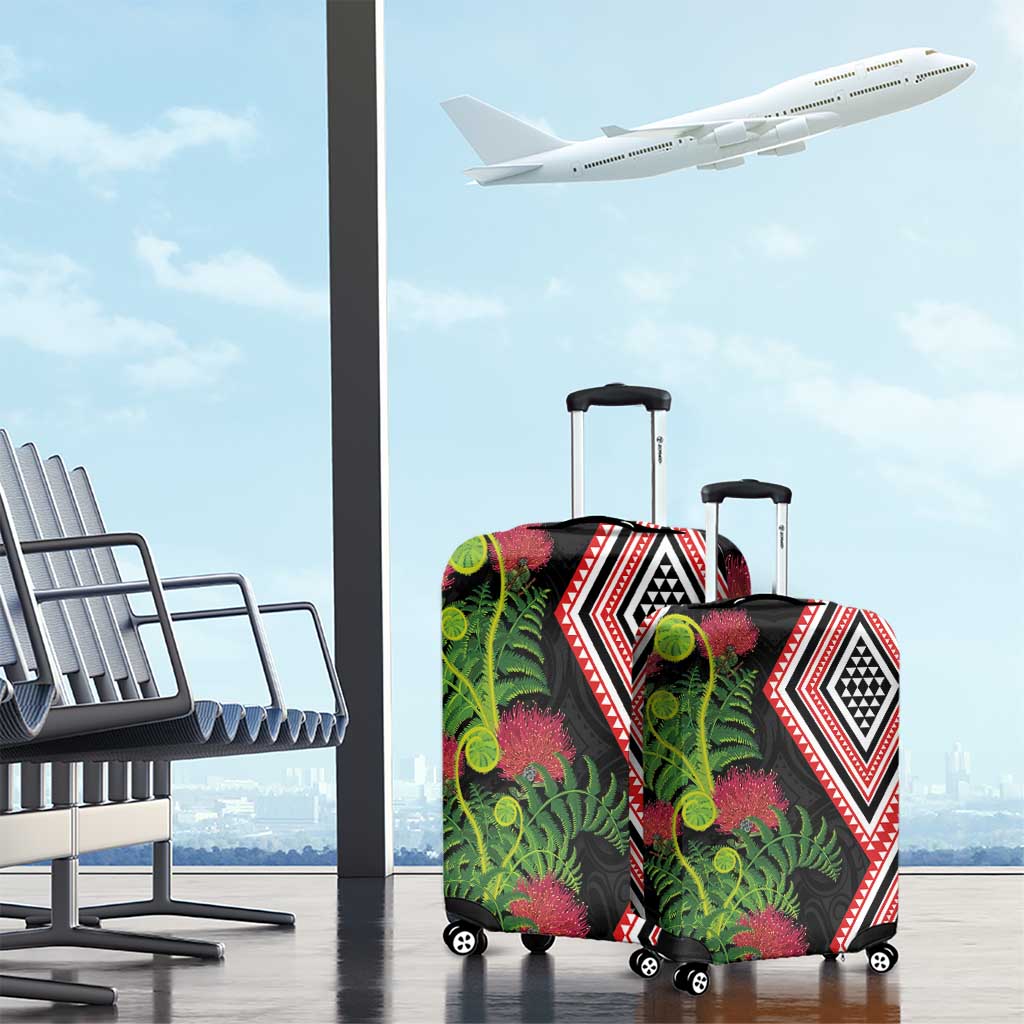 Aotearoa Tukutuku Motif Luggage Cover Pohutukawa and Fern Leaves