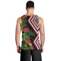 Aotearoa Tukutuku Motif Men Tank Top Pohutukawa and Fern Leaves