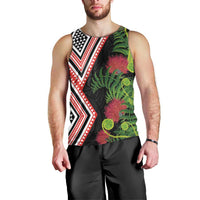 Aotearoa Tukutuku Motif Men Tank Top Pohutukawa and Fern Leaves