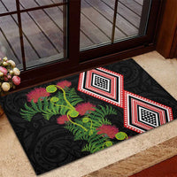Aotearoa Tukutuku Motif Rubber Doormat Pohutukawa and Fern Leaves