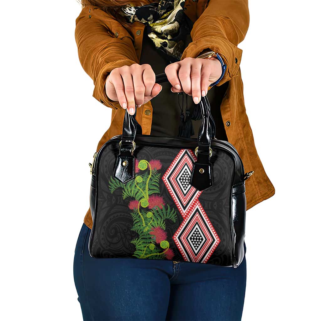 Aotearoa Tukutuku Motif Shoulder Handbag Pohutukawa and Fern Leaves