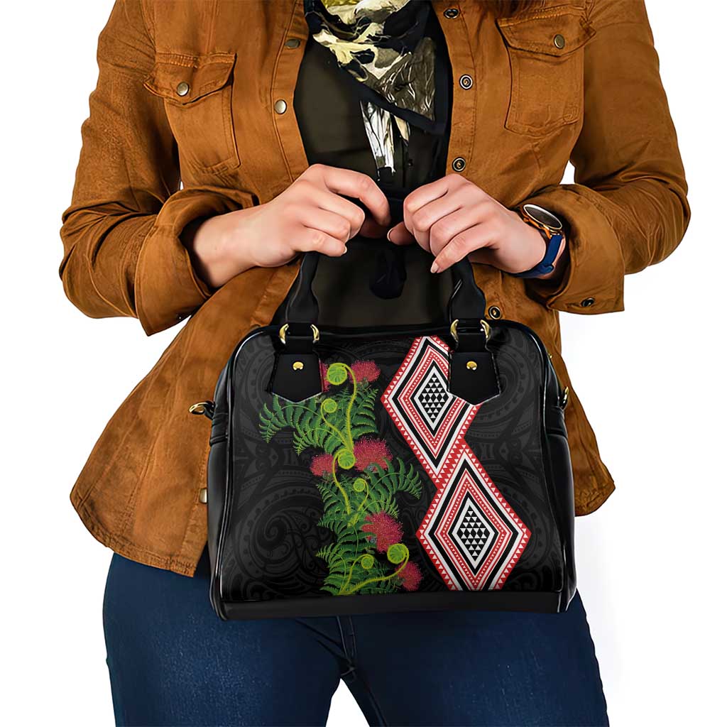 Aotearoa Tukutuku Motif Shoulder Handbag Pohutukawa and Fern Leaves