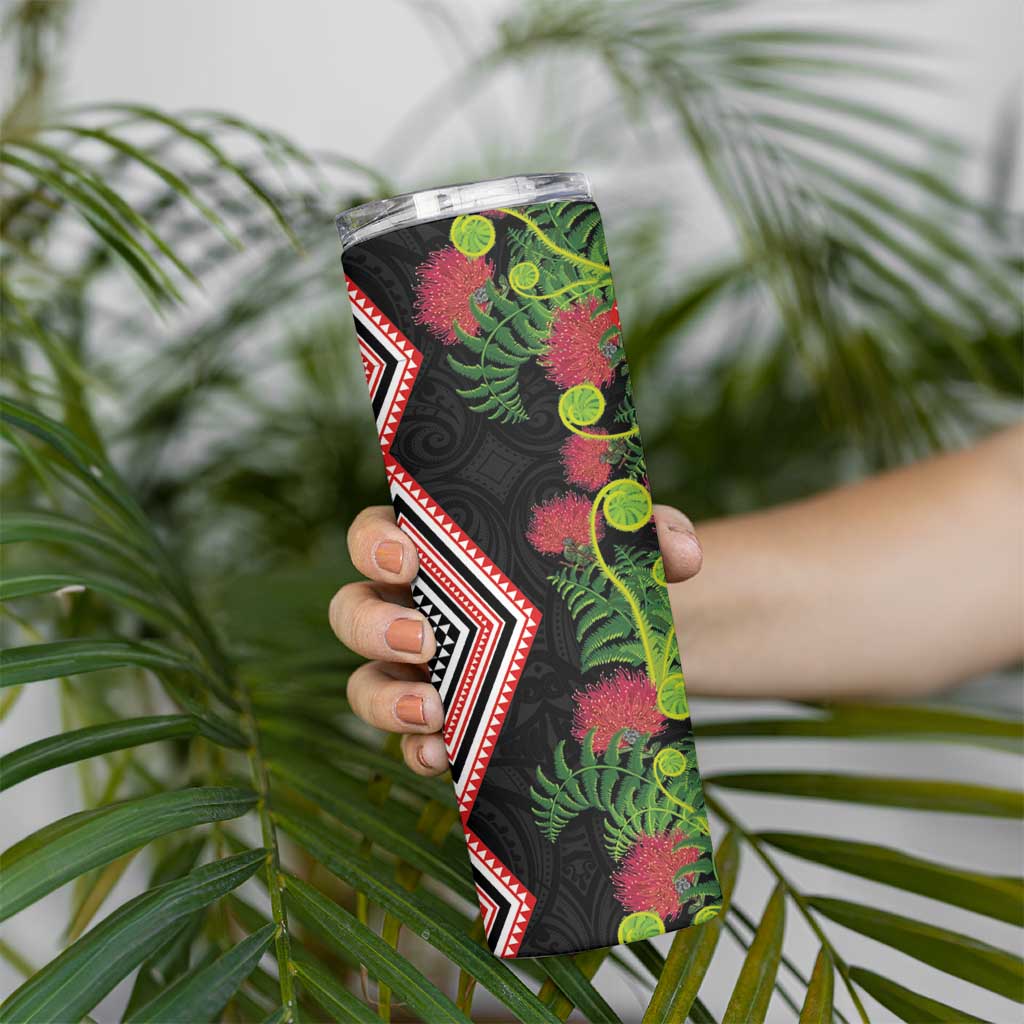 Aotearoa Tukutuku Motif Skinny Tumbler Pohutukawa and Fern Leaves
