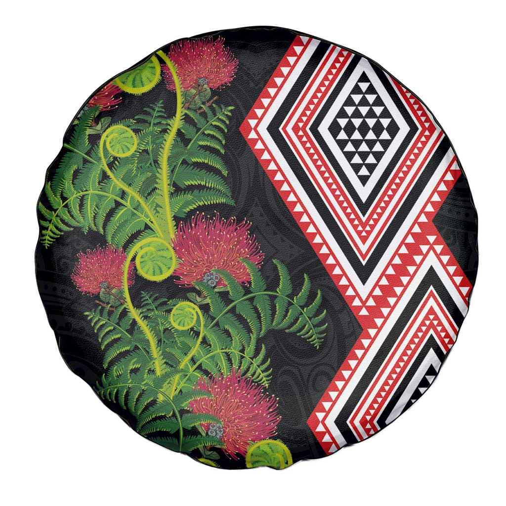 Aotearoa Tukutuku Motif Spare Tire Cover Pohutukawa and Fern Leaves