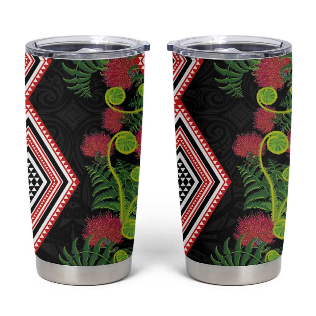 Aotearoa Tukutuku Motif Tumbler Cup Pohutukawa and Fern Leaves