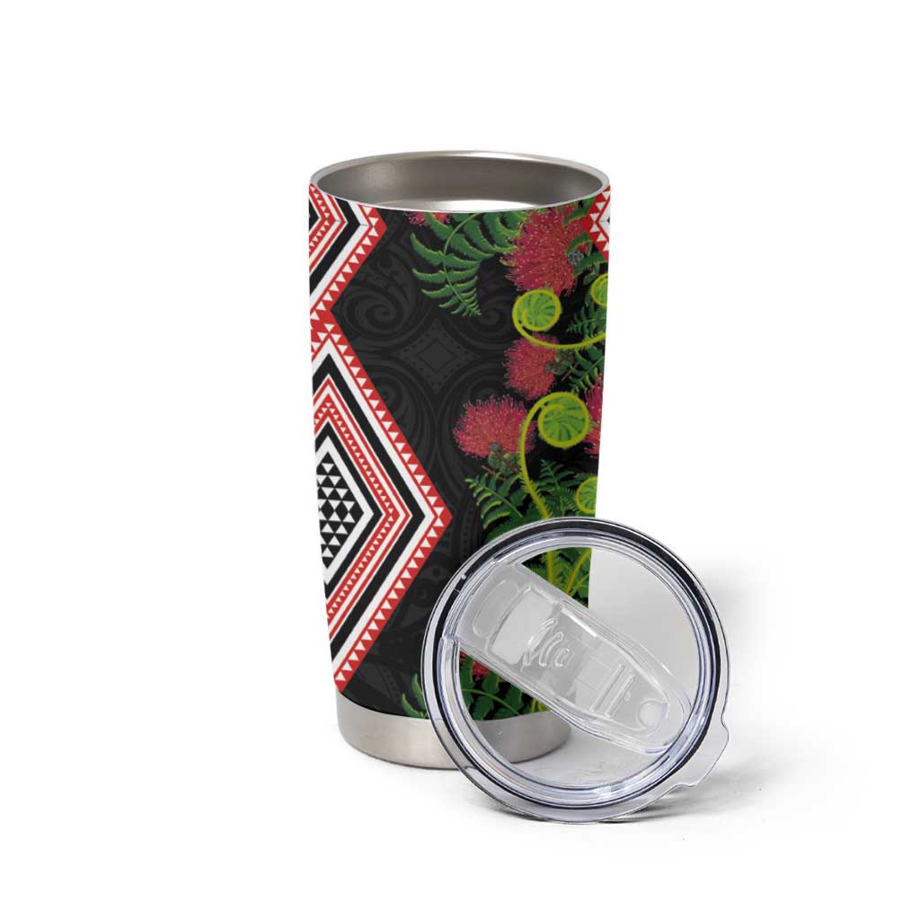 Aotearoa Tukutuku Motif Tumbler Cup Pohutukawa and Fern Leaves