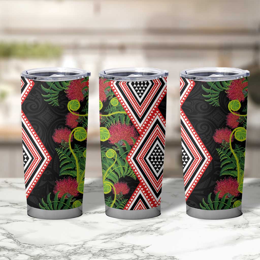Aotearoa Tukutuku Motif Tumbler Cup Pohutukawa and Fern Leaves