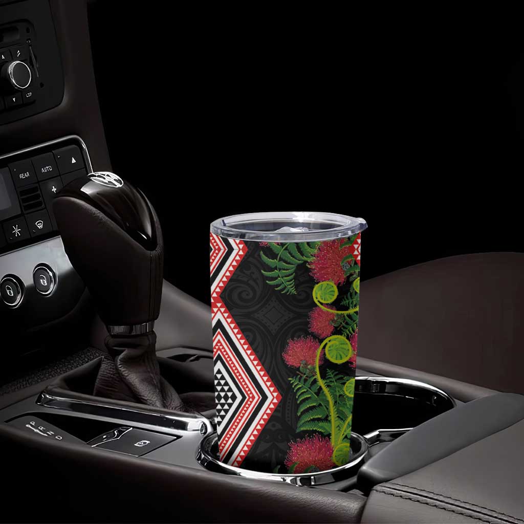 Aotearoa Tukutuku Motif Tumbler Cup Pohutukawa and Fern Leaves