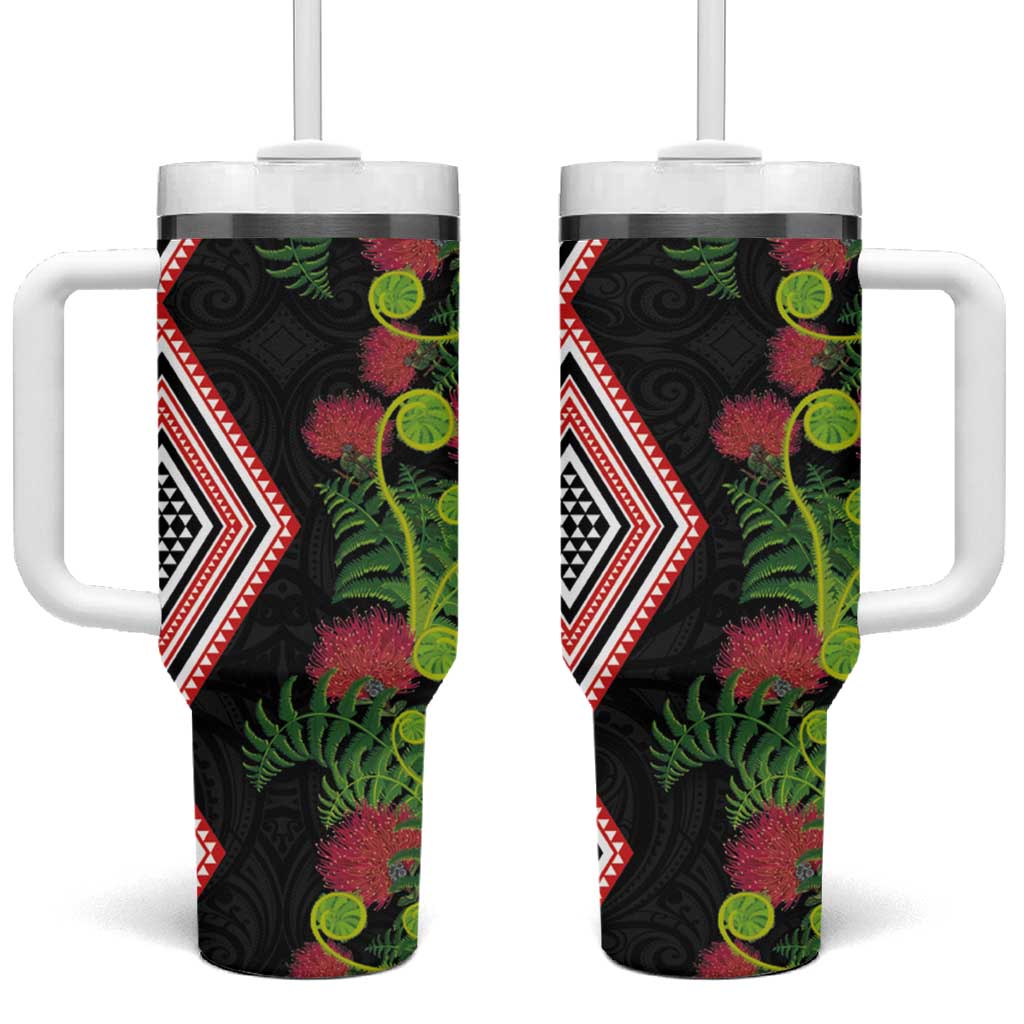 Aotearoa Tukutuku Motif Tumbler With Handle Pohutukawa and Fern Leaves