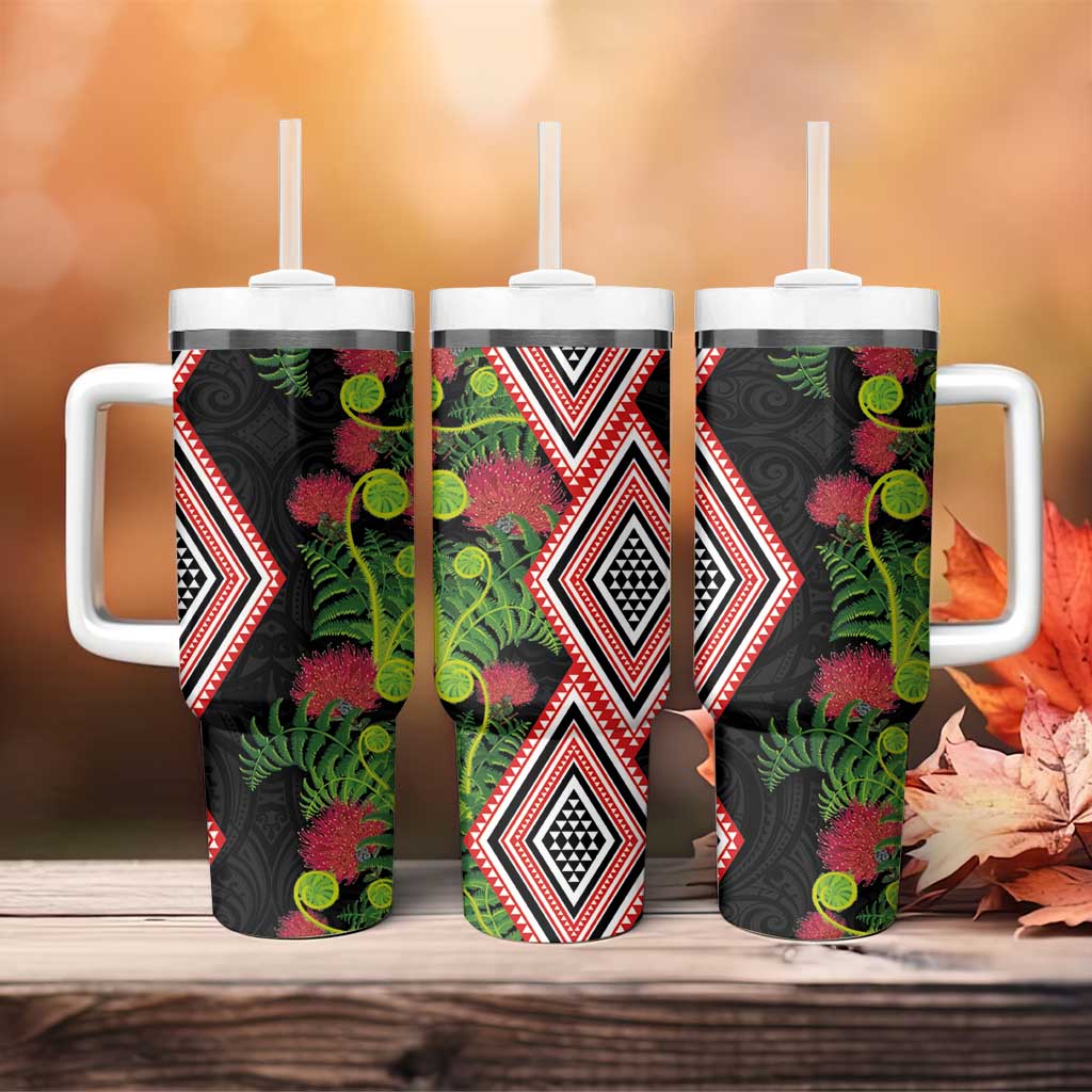 Aotearoa Tukutuku Motif Tumbler With Handle Pohutukawa and Fern Leaves